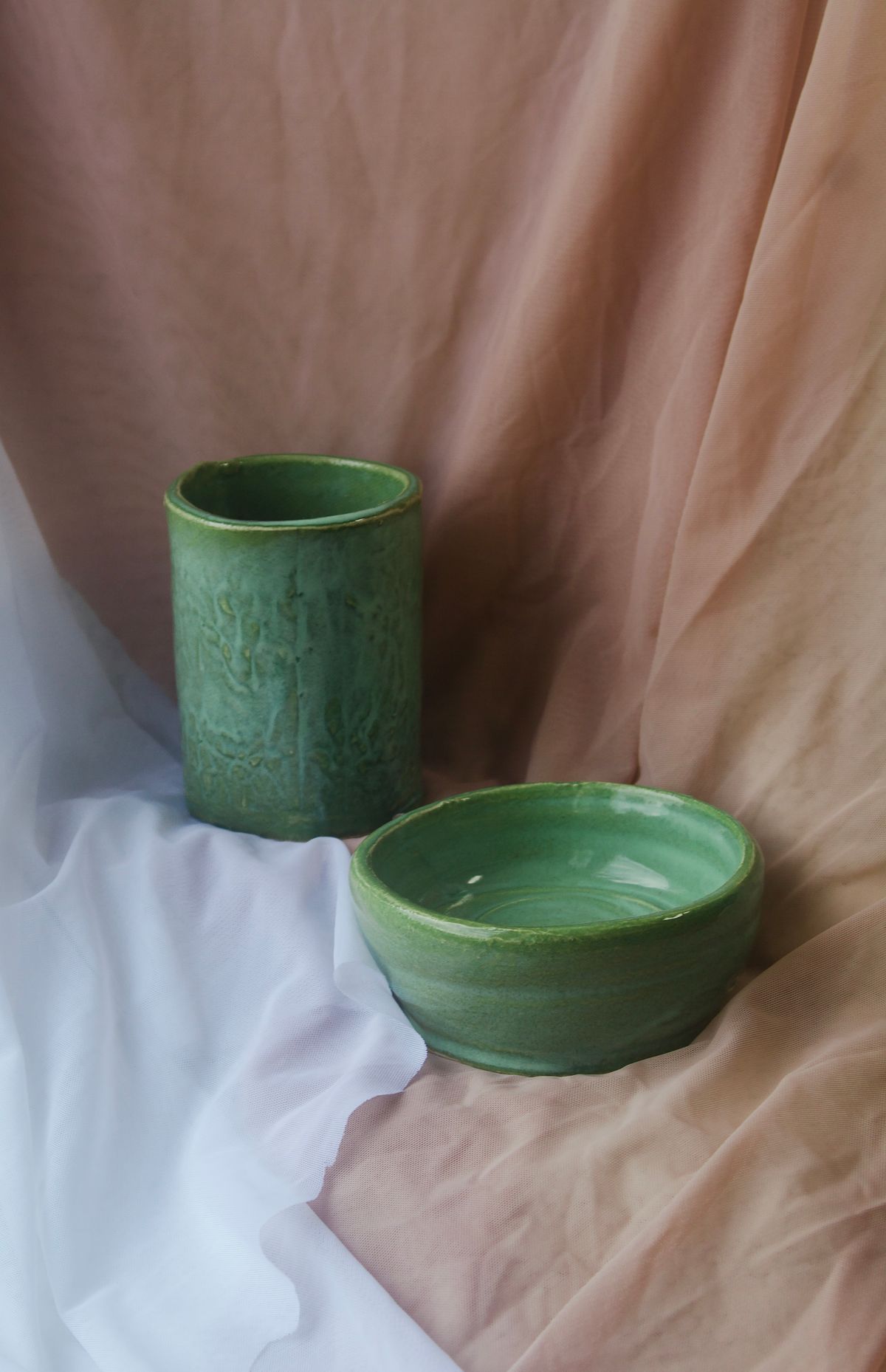 Green Glaze Serving Bowl Set
